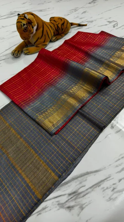 Traditional Mangalgiri Cotton Saree with Mini Check Design & Handwoven Finish